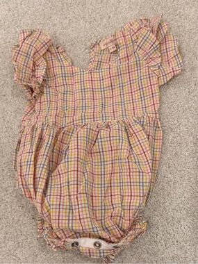 Ivy City Co Plaid Baby Romper in Yellow, Pink & Gray